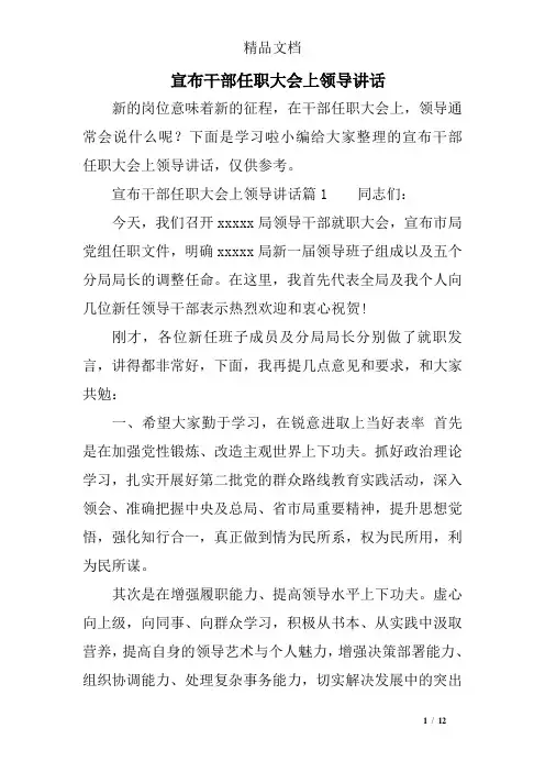 宣布干部任职大会上领导讲话