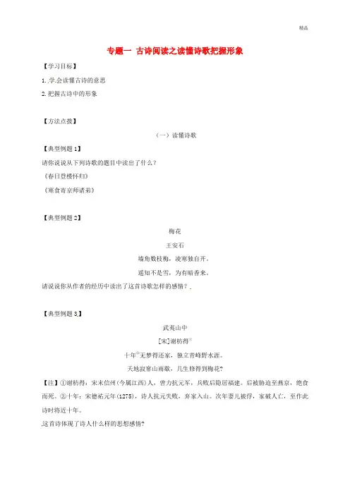 江苏省海安县2019届中考语文专题复习专题一古诗阅读之读懂诗歌把握形象学案含答案-精选