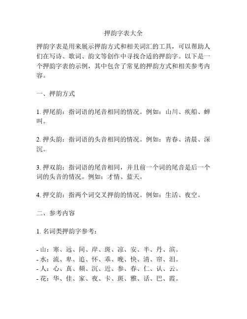 押韵字表大全
