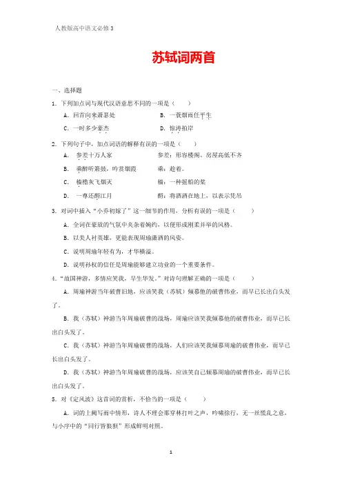 人教版高中语文必修4课时作业11：第5课  苏轼词两首