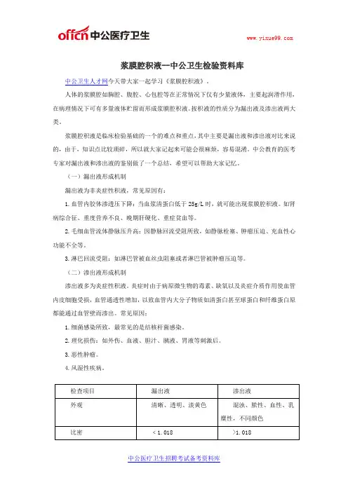 中公卫生检验资料库--浆膜腔积液