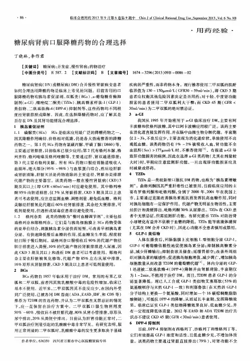 糖尿病肾病口服降糖药物的合理选择