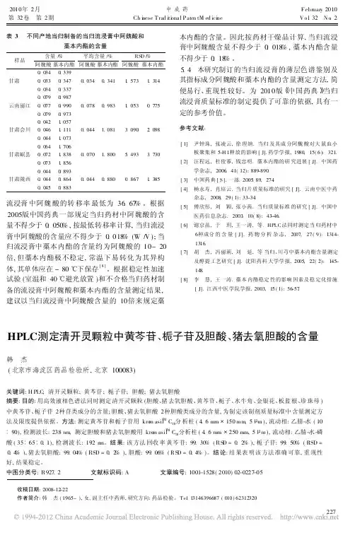 HPLC测定清开灵颗粒中黄芩苷_栀子苷及胆酸_猪去氧胆酸的含量_韩杰