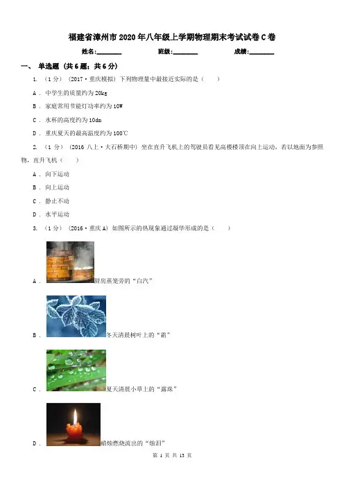 福建省漳州市2020年八年级上学期物理期末考试试卷C卷