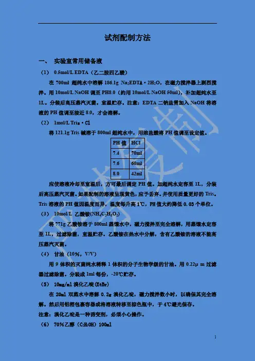 生物 化学 实验室 常用试剂 大全