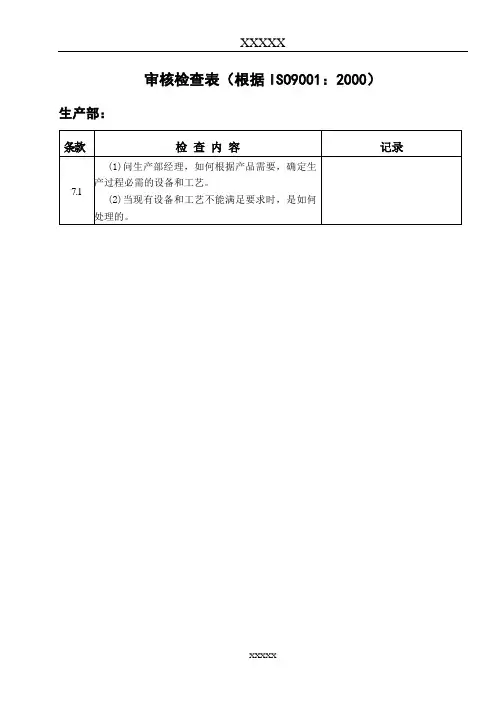 生产部检查表