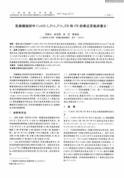 乳腺癌组织中CerbB-2、P53、P16、ER和PR的表达及临床意义
