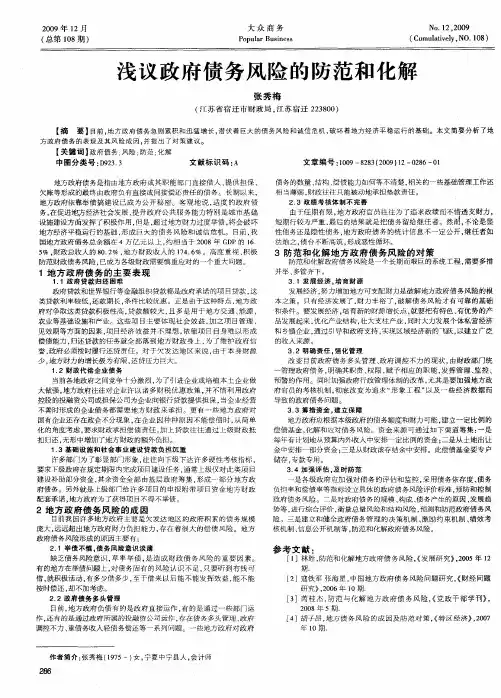 浅议政府债务风险的防范和化解