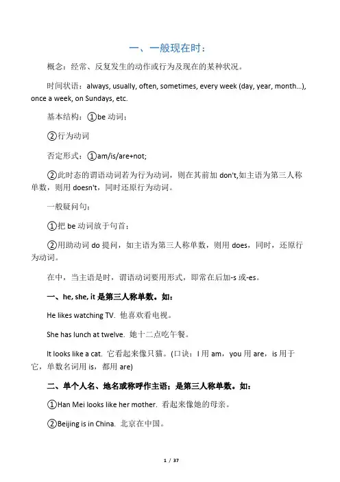 初中英语八大时态讲解及练习(全)