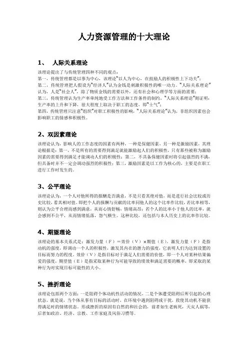 人力资源管理的十大理论