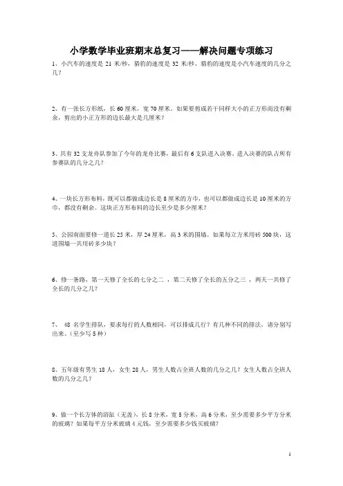 小学数学毕业班期末总复习解决问题一专项练习题