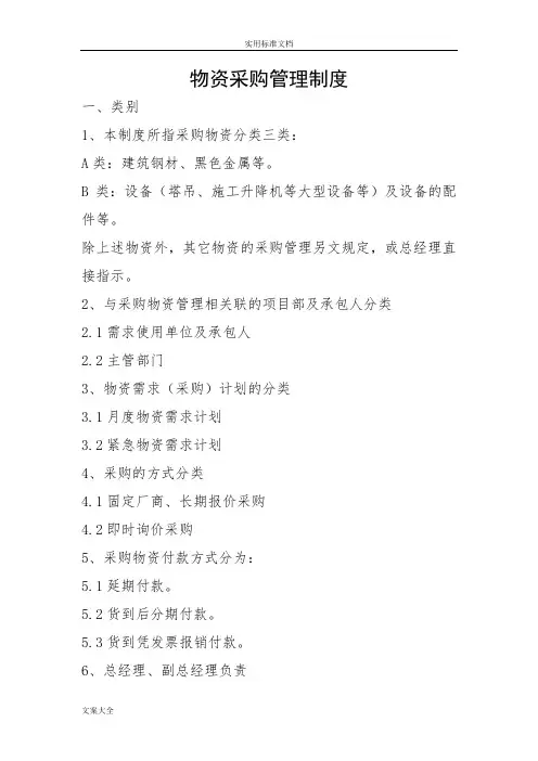 建筑工程物资采购管理系统规章制度