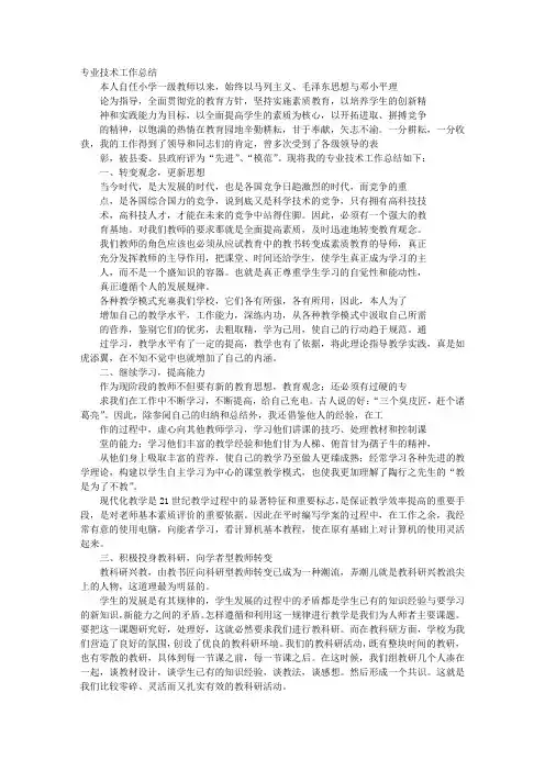 教师职称专业技术工作总结