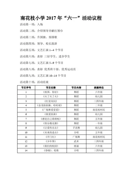 2017“六一”活动议程