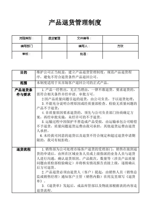 产品退货管理制度 2