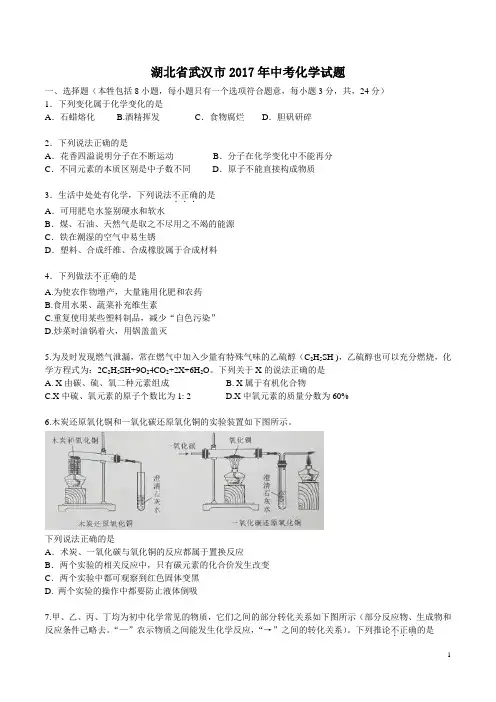 湖北省武汉市2017年中考化学试题及答案(WORD版)