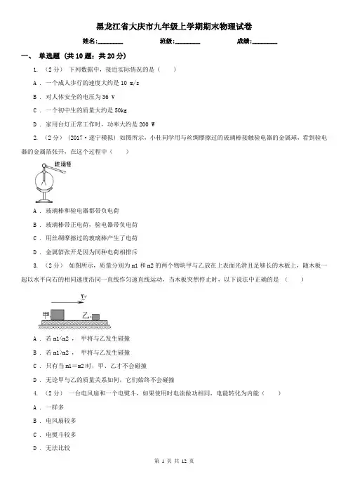 黑龙江省大庆市九年级上学期期末物理试卷