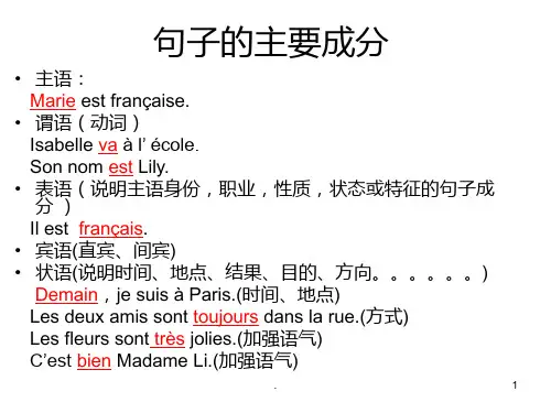 法语句子的成分之直接宾语间接宾语PPT课件