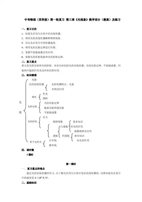 中考物理(苏科版)第一轮复习 第三章《光现象》教学设计(教案)及练习