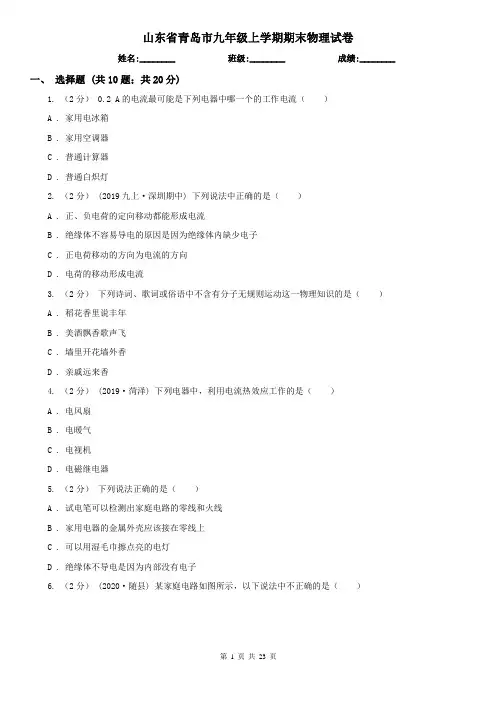 山东省青岛市九年级上学期期末物理试卷