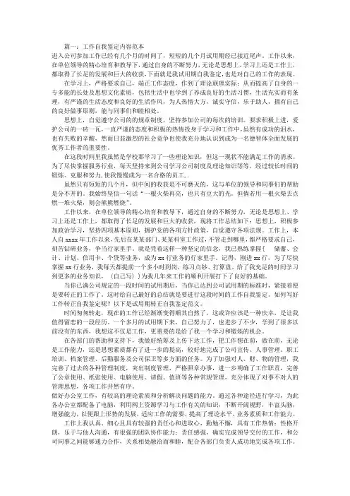 工作自我鉴定模板(共6篇)
