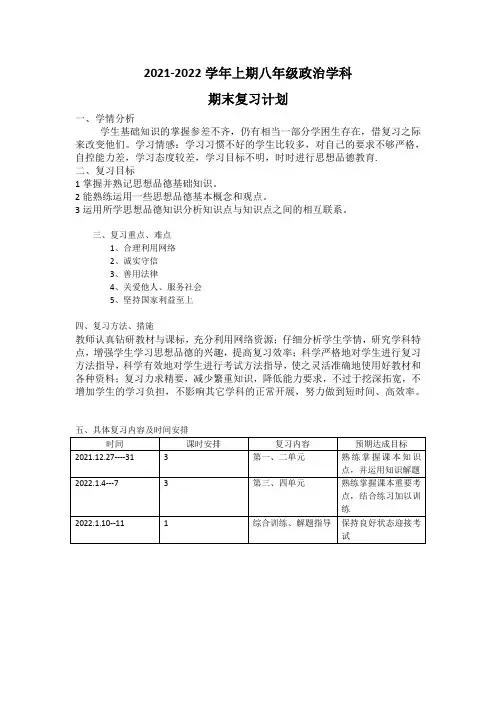 八上政治复习计划
