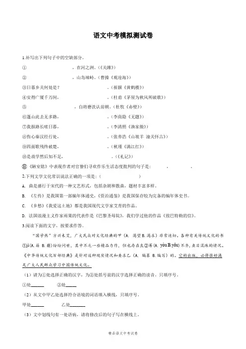 中考全真模拟检测《语文试卷》解析版