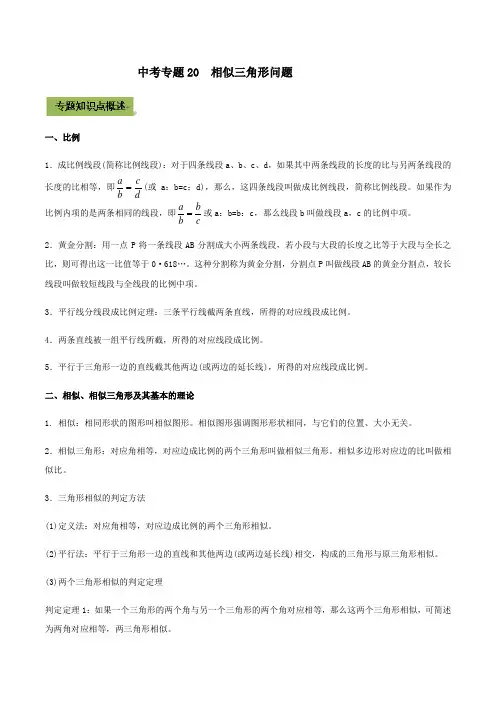 中考数学专题复习 专题20  相似三角形问题(学生版)