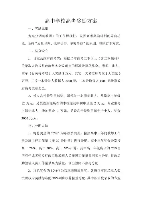 高中学校高考奖励方案