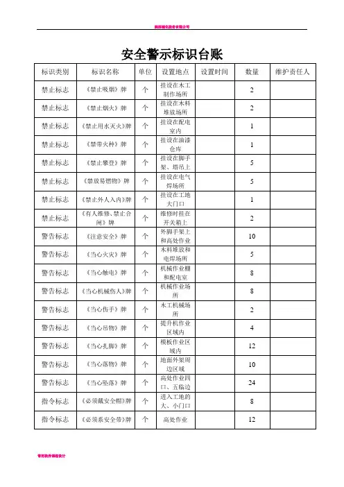 安全警示标识台账