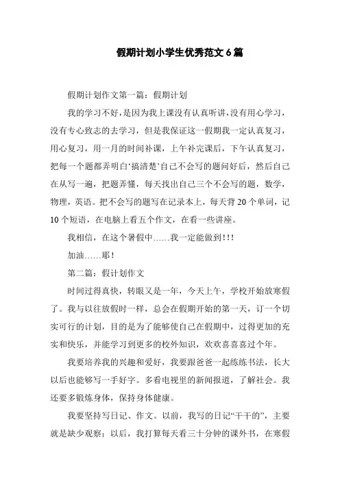 假期计划小学生优秀范文6篇
