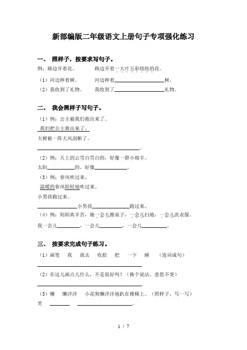 新部编版二年级语文上册句子专项强化练习