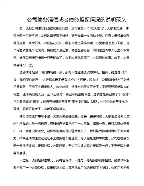 公司债务清偿或者债务担保情况的说明范文