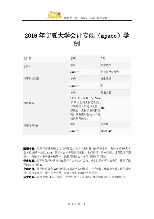 2016年宁夏大学会计专硕(mpacc)学制