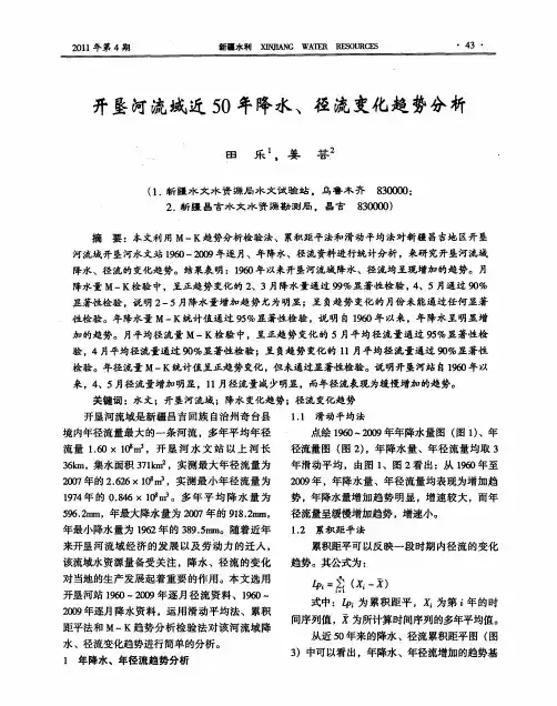 开垦河流域近50年降水、径流变化趋势分析