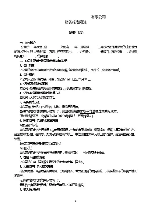 会计报表附注格式(小型企业)