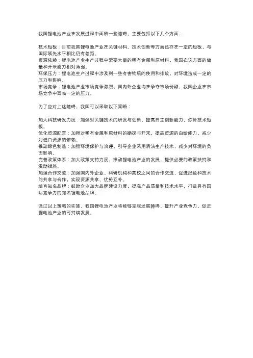 我国锂电池产业发展障碍及应对策略