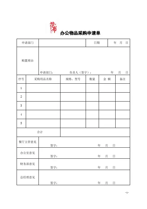 办公物品采购申请表