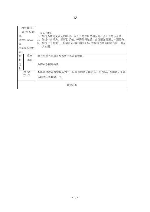 【精编】新人教版八年级物理下册第7章《力》复习教案