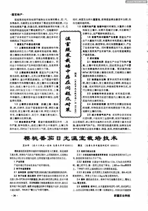 樱桃番茄日光温室栽培技术