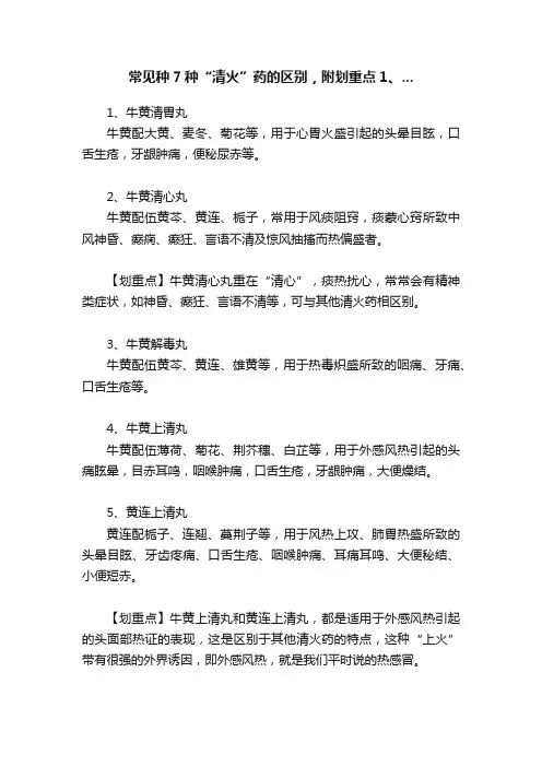 常见种7种“清火”药的区别，附划重点1、...