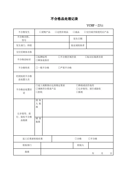不合格品处理记录