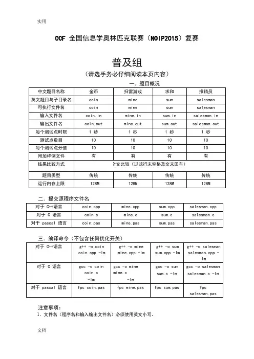 NOIP2015复赛普及组精彩试题