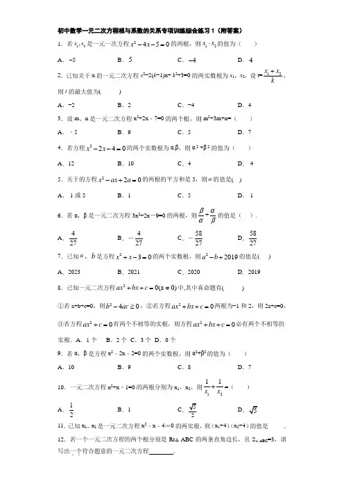 初中数学一元二次方程根与系数的关系专项训练综合练习1(附答案)