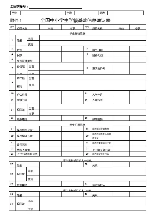 全国中小学生学籍基础信息确认表.