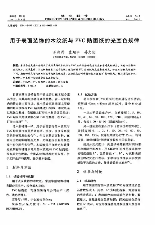 用于表面装饰的木纹纸与PVC贴面纸的光变色规律
