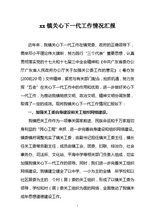 xx镇关心下一代工作情况汇报