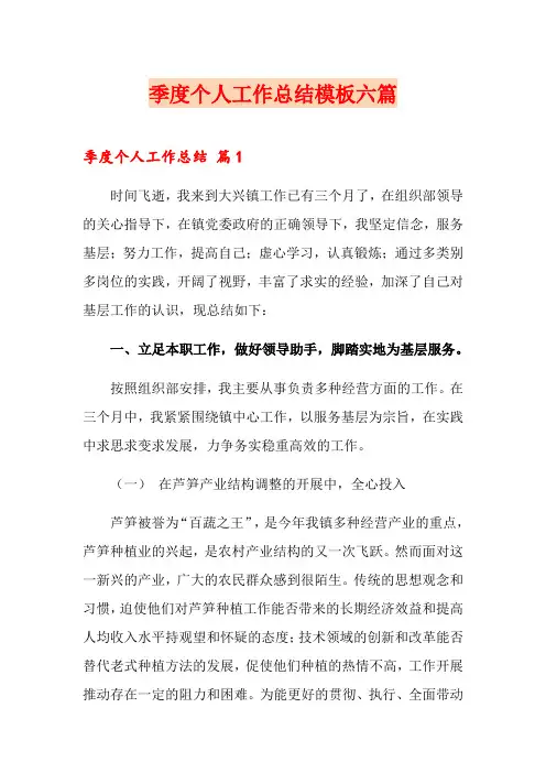 季度个人工作总结模板六篇(word版)