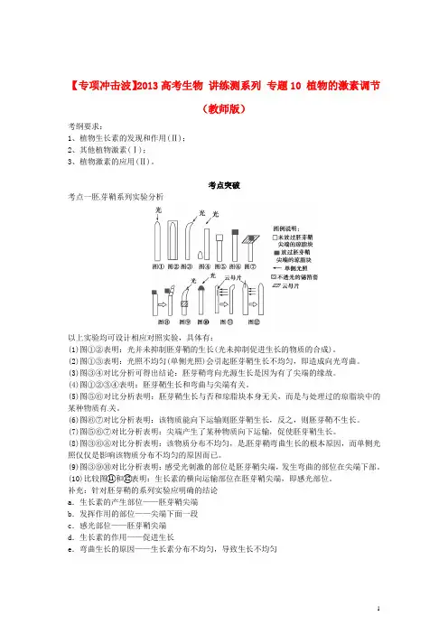 高考生物： 讲练测系列 专题10 植物的激素调节(教师版)
