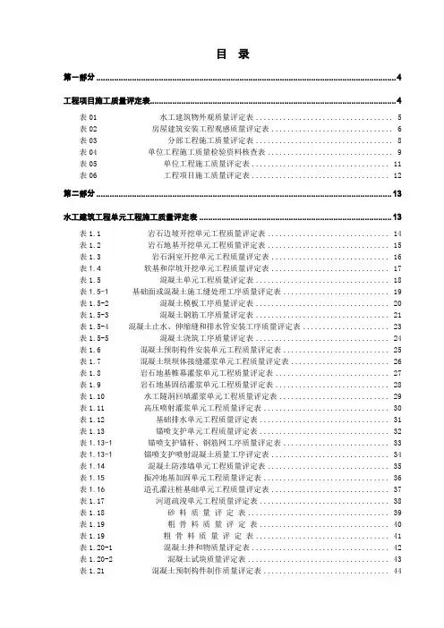 水利水电工程质量检验与评定表格全套